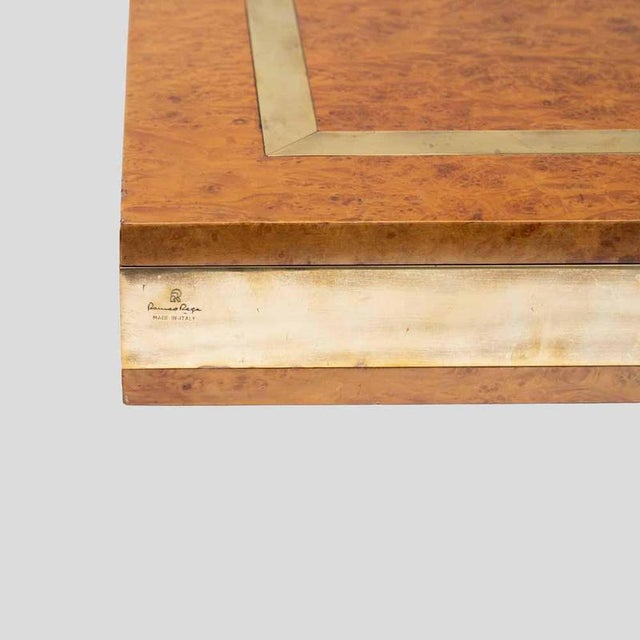 1970s Large Elm Burl Wood and Brass Inlaid Lidded Box by Romeo Rega, 1970s For Sale - Image 5 of 8