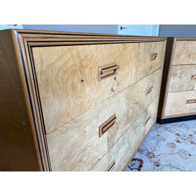 Henredon Pair of Vintage Henredon Scene Two Burlwood Dressers For Sale - Image 4 of 8