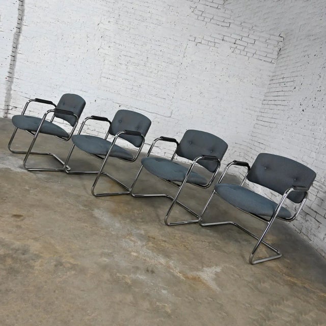 Late 20th Century Late 20th Century Gray & Chrome Cantilever Chairs by United Chair Co Style of Steelcase Set of 4 For Sale - Image 5 of 12