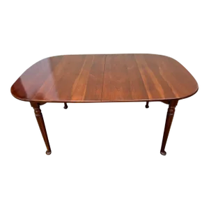 Vintage Queen Anne Style Solid Cherry Dining Table With 2 Leaves.
