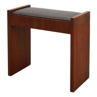 Art Deco Walnut Stool with Leather Seat, Belgium, 1925 For Sale