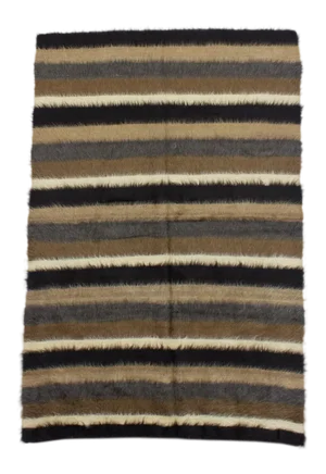1960s Vintage Turkish Striped Blanket Kilim Rug - 4′5″ × 6′7″