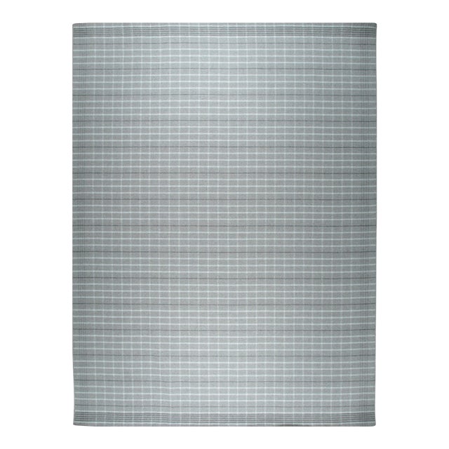 10x14 Timeless Celia Gray Kilim Minimalist Grid Modern Flatweave Wool Carpet Rug For Sale