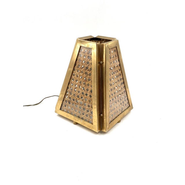 Metal Hollywood Regency Italian Lamps in Brass and Vienna Straw, 1970s, Set of 2 For Sale - Image 7 of 18