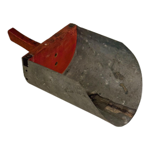 Antique Primitive Farmhouse Red Wood & Galvanized Barn Feed Ice Scoop
