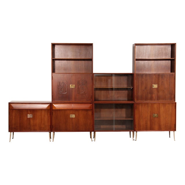 Mid-Century Italian Modular Wall System attributed to Vittorio Dassi, 1950s, Set of 7 For Sale