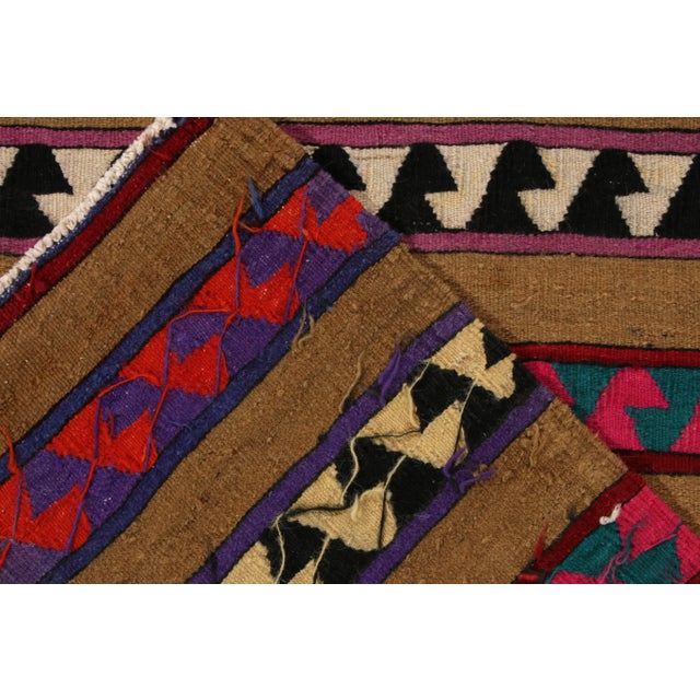 1920s Vintage Turkish Kilim Rug in Brown, Pink and Blue Stripe Pattern For Sale - Image 5 of 6
