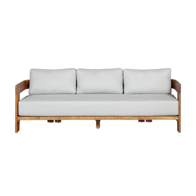 Paradiso Outdoor Solid Teak Wood Sofa Set - Light Gray Fabric For Sale - Image 4 of 11