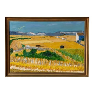Van Ardi Framed Rural Landscape Painting on Canvas Vintage Mid-Century Modern 1970s For Sale