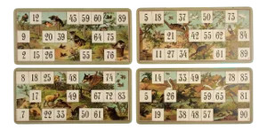 Antique Lithograph Lotto Game Cards Kittens, Wolf, Birds - Set of 4