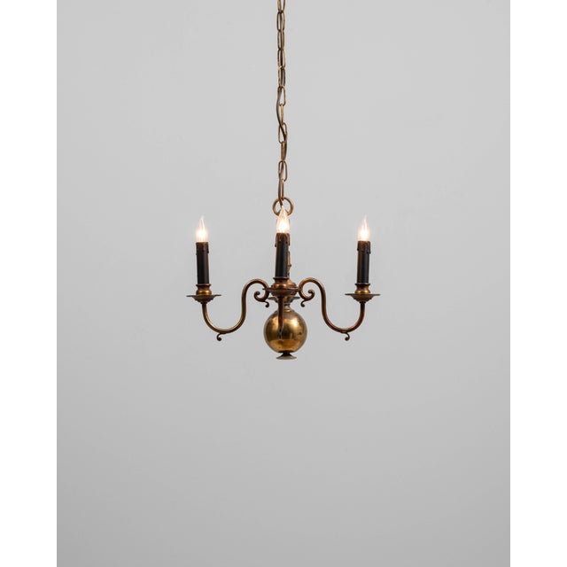 20th Century Belgian Colonial Revival Brass Three-Arm Chandelier For Sale - Image 17 of 18
