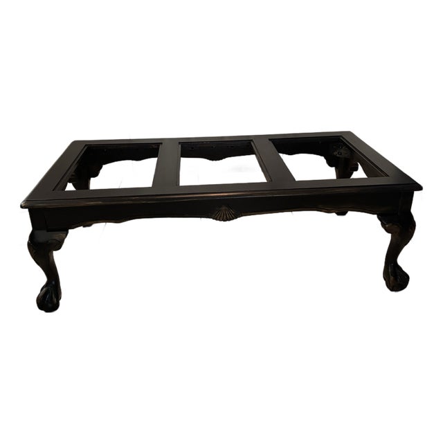 Blackened Walnut Coffee Table With Clear Glass Panels, Carved Shell Motifs & Cabriole Legs For Sale