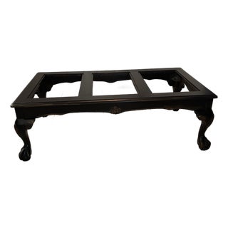 Blackened Walnut Coffee Table With Clear Glass Panels, Carved Shell Motifs & Cabriole Legs Matte Finish, Subtle Wood Grain, Variegated Bronze Gilding For Sale