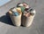 Beige Pair of Designer Poufs, Stools, Ottomans, Patchwork Fabric, Italy, Picasso For Sale - Image 8 of 15