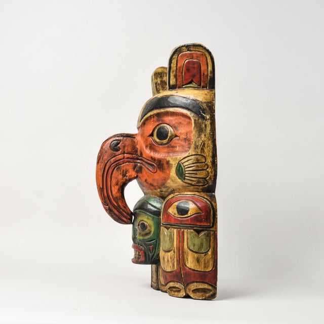 Native American Large Pacific Northwest Coast Indigenous Art Style Carved Totem Wall Hanging For Sale - Image 3 of 16
