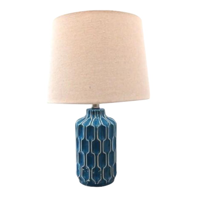 Moroccan Style Lamp Ocean Blue Handpainted Ceramic Bedroom Decor W Shade For Sale