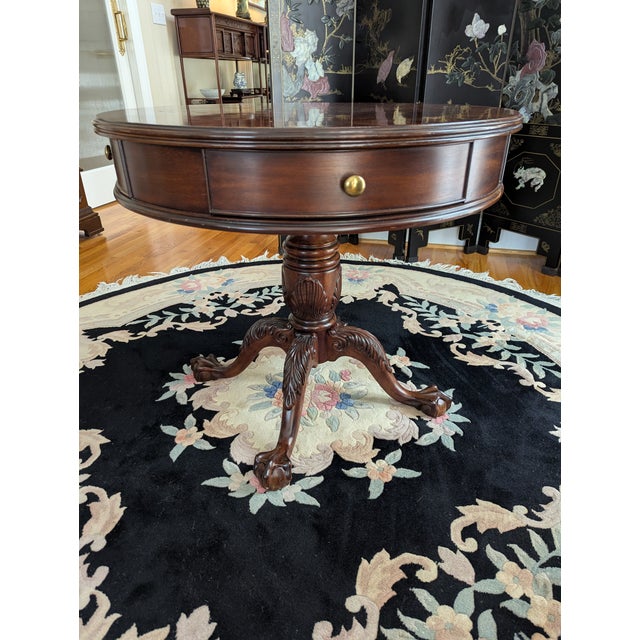1990s 1990s Mahogany Banded Round Center Table by Sherrill Furniture For Sale - Image 5 of 12