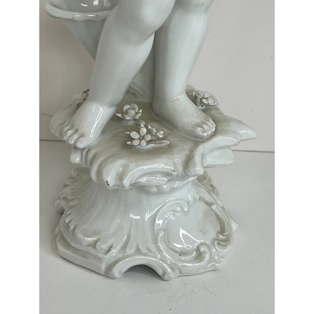 Ceramic Mid-Century Italian Porcelain Cherub Figures With Floral Garlands Vases a Pair For Sale - Image 7 of 15