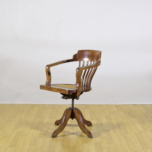 Victorian Style Swivel Chair with Wicker Seat and Walnut Frame, 1900s For Sale - Image 4 of 9