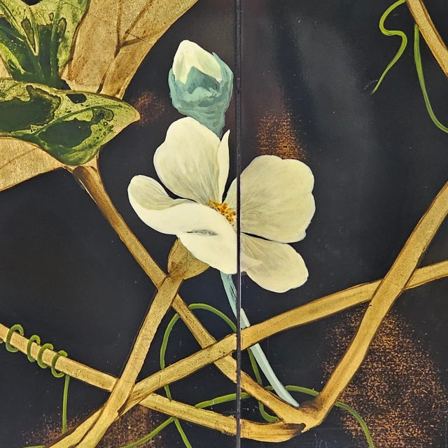 1970s Rare Black Gilt Lacquer Ginkgo Wall Panels Signed Li Jia Chinese Modern Deco 64" For Sale - Image 5 of 12