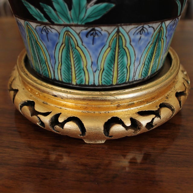 Black Chinese Famille Noir Porcelain Vase Adapted Into a Lamp For Sale - Image 8 of 12