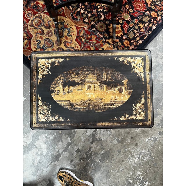 Chinoiserie Antique Chinese Export Black Lacquer & Gilt Quartetto Nesting Tables For Sale - Image 3 of 6