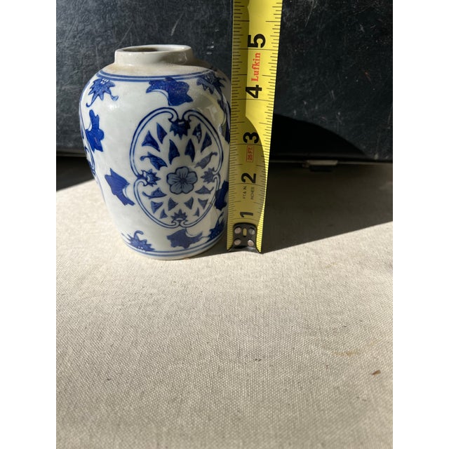 1970s Blue and White Ceramic Asian Vase For Sale - Image 4 of 6