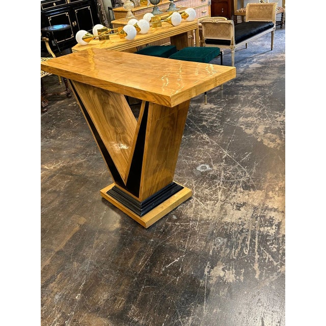 Wood MCM Italian Elm Wood v Shape Console For Sale - Image 7 of 8