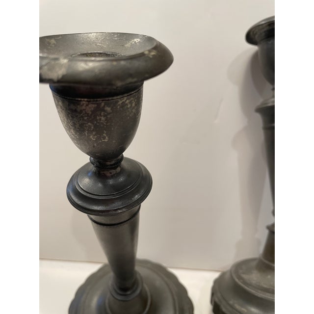Pair of Antique Pewter Candlesticks For Sale - Image 6 of 7