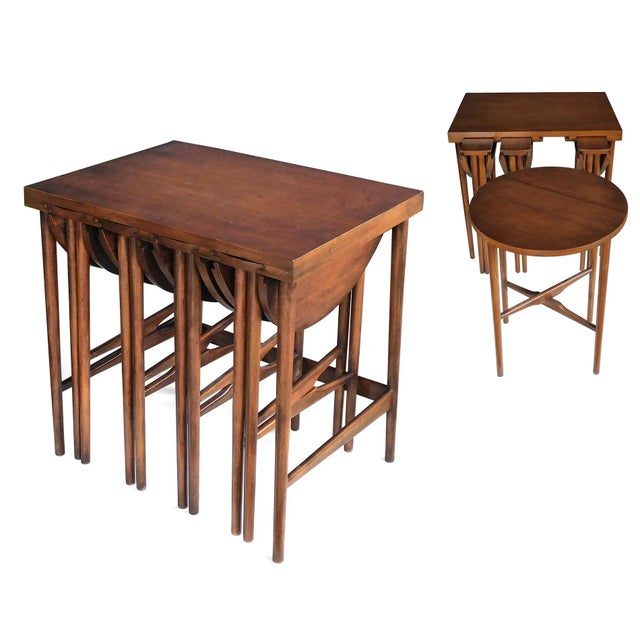 Chestnut Bertha Schaefer for M. Singer & Sons 1950s Walnut Nesting Tables - Set of 5 For Sale - Image 8 of 8