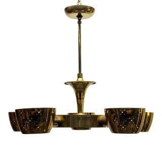 1950s Gerald Thurston for Lightolier Five Light Brass Chandelier For Sale