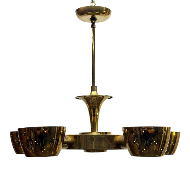 1950s Gerald Thurston for Lightolier Five Light Brass Chandelier For Sale