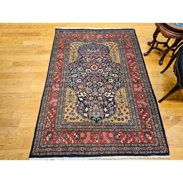 Vintage Persian Tabriz Area Rug, Hand-Knotted Wool, Floral Pattern, Navy & Red, 4x6 For Sale - Image 15 of 15