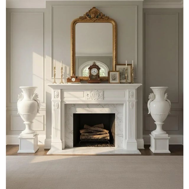 Neoclassical Pair of Monumental Italian Neoclassical White Glazed Terracotta Urns on Plinths For Sale - Image 3 of 3