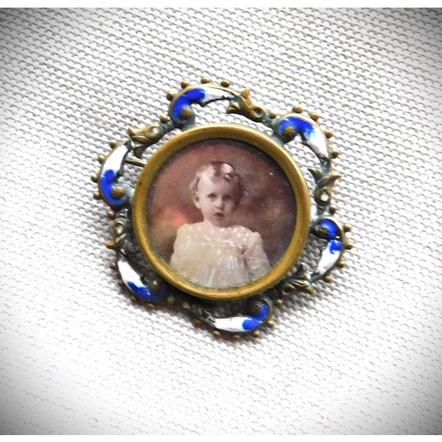 Antique French Enamel Victorian Child Picture Frame Brooch Pin For Sale - Image 11 of 11