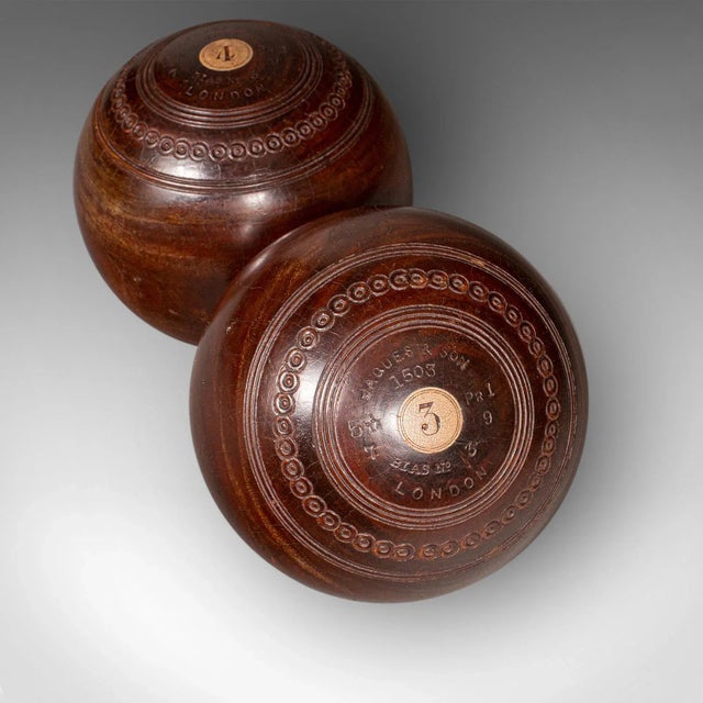 Brown Antique Lawn Bowls Set, English, Woods, Ceramic Jacks, Garden Game, Edwardian For Sale - Image 8 of 12