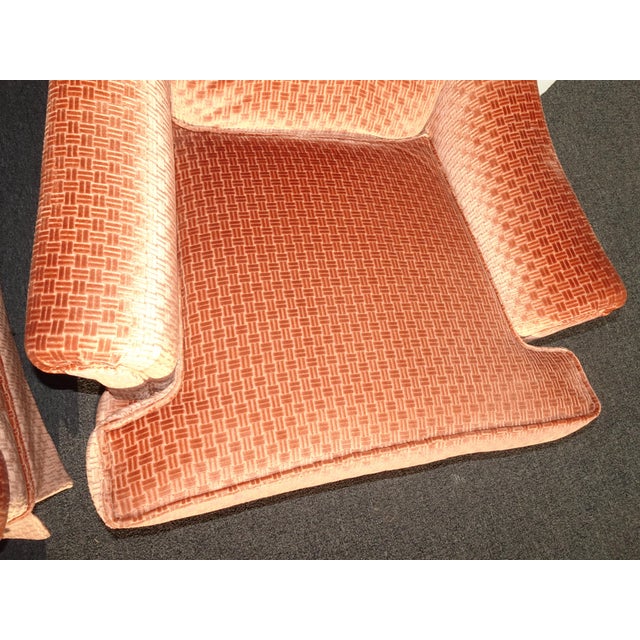 Pair Vintage Mid Century Modern Coral Orange Tufted Velvet ...