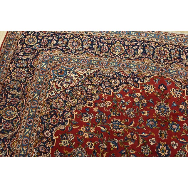 Textile Kashan Rug 10′ X 13’5” Red Wool Vintage Traditional Hand-Knotted Carpet For Sale - Image 7 of 15