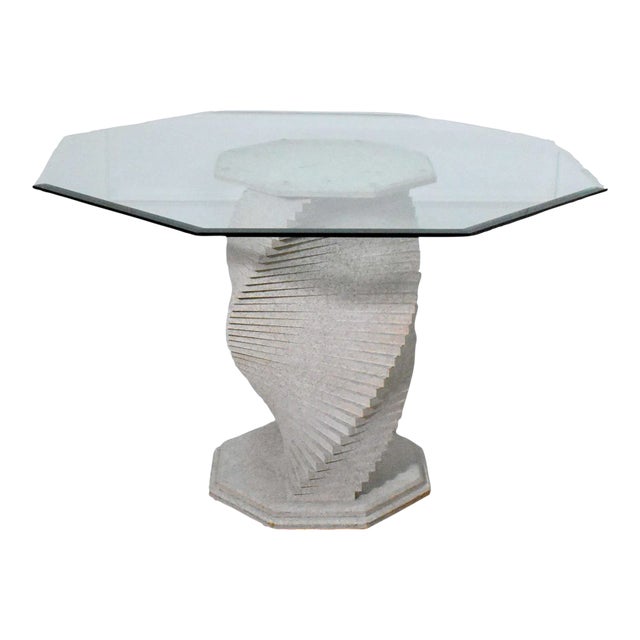 Modern Stacked Spiral Helix Faux Stone Textured Pedestal Entry Table For Sale