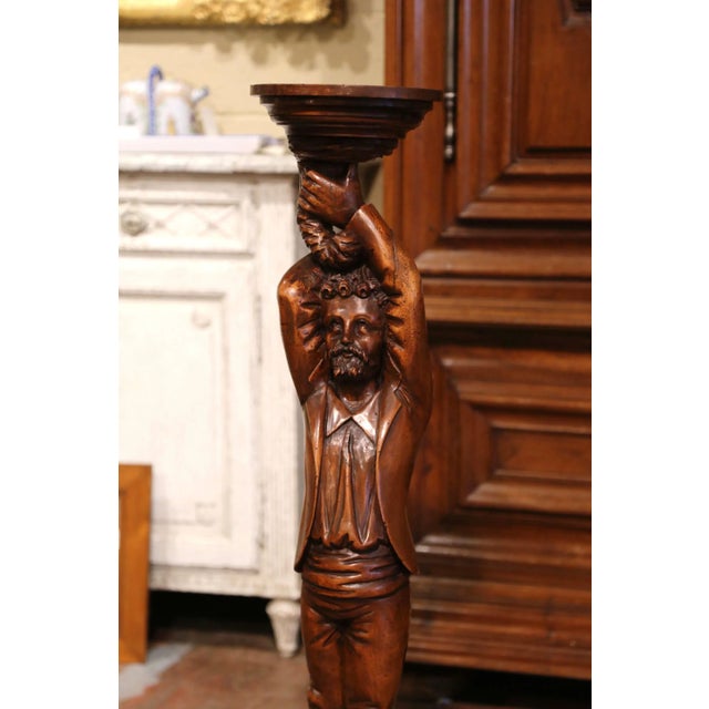 Place a vase, a bust or a planter on this elegant antique pedestal. Crafted in France circa 1860, the tall fruitwood...