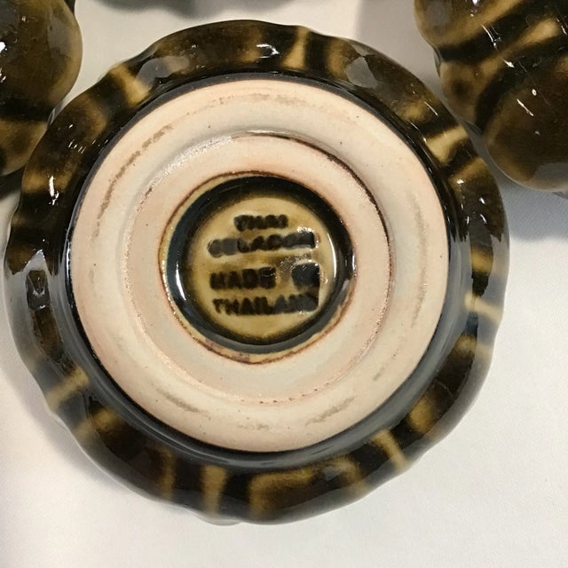 Ceramic 1990’s Lotus Flower Thai Celadon Bowls in English Jade- Set of 4 For Sale - Image 7 of 9