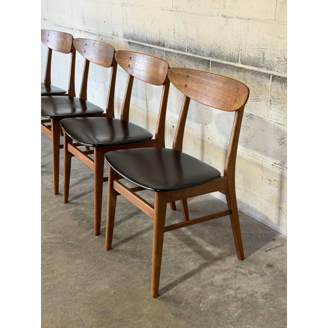 Teak Dining Chairs With Black Leatherette Seats Set of 4 Danish Mid-Century Modern 1960s For Sale In Los Angeles - Image 6 of 13