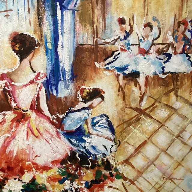 Modern Vintage Impressionistic Rich Colors Ballerinas Oil Painting Signed by Artist For Sale - Image 3 of 12