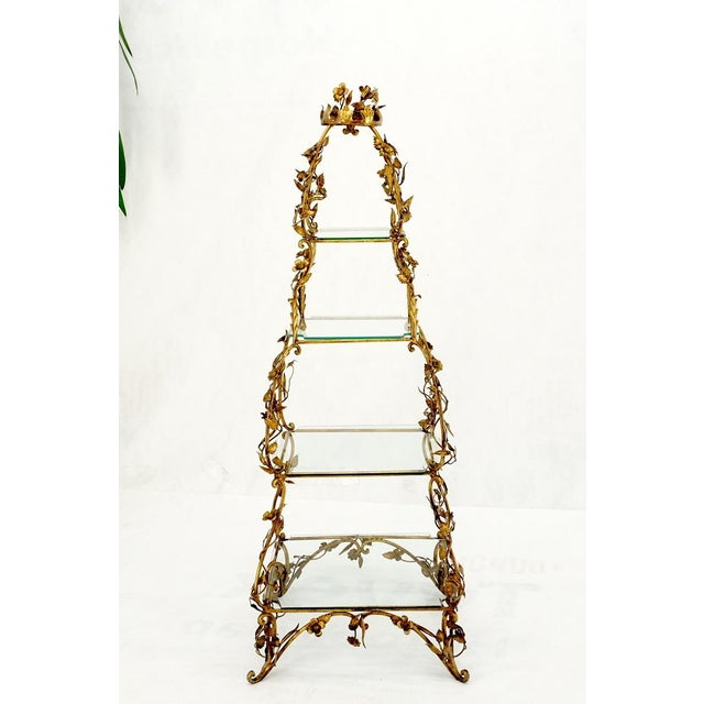 Gilt Metal Flowers Decorated Italian Pyramid Shape Display Shelves Etagere Table For Sale - Image 11 of 16