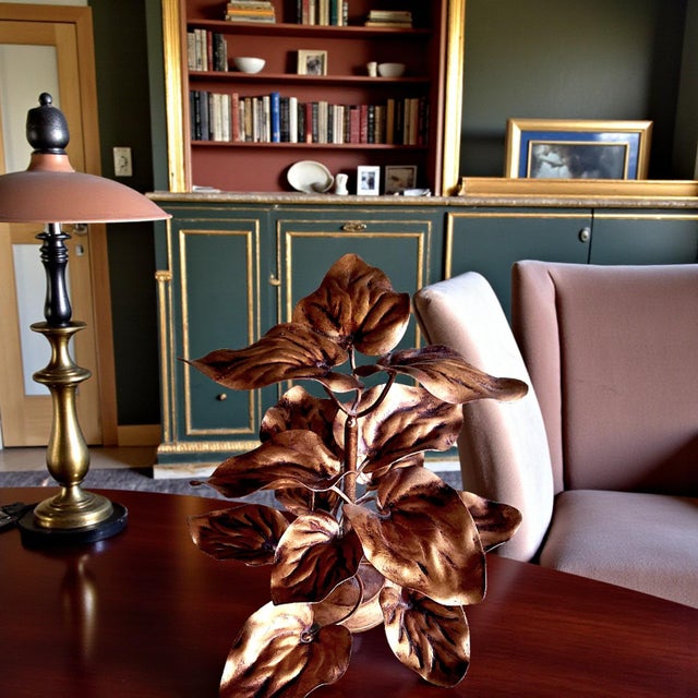 Mid-Century Modern 1970s Leaves on the Vine, Walter Hatches Co Gilded Toleware Centerpiece - Made in Italy For Sale - Image 3 of 13