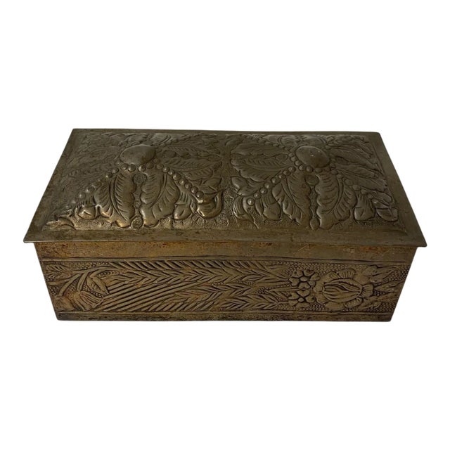 Vintage Sarreid Brass Rectangular Embossed Box For Sale