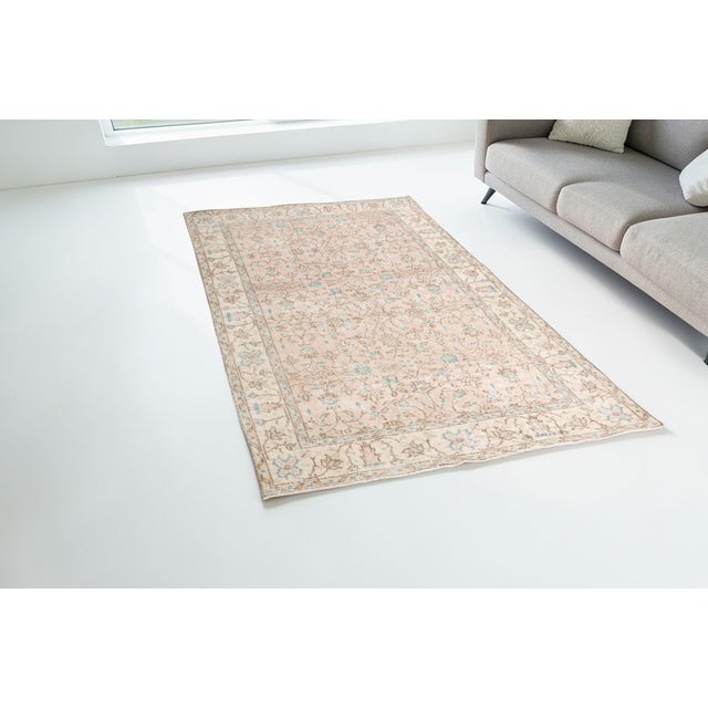 Textile Mid 20th Century Muted Oushak Turkish Rug, Faded Peach and Teal Area Rug For Sale - Image 7 of 10
