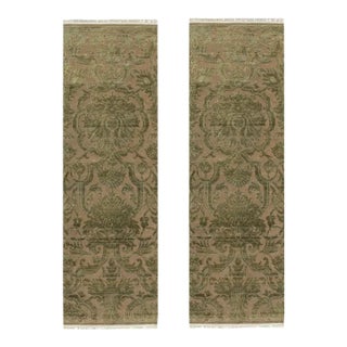 2010s Rug & Kilim’s European Style Twin Runners in Beige With Green Floral Patterns For Sale