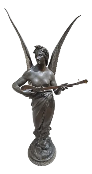 Large, 19th Century Patinated Bronze Allegory of Music by E. Picault, 1890