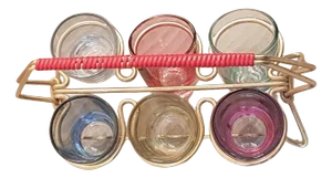Drinking Shot Glass Set with Metal Holder, 1950s